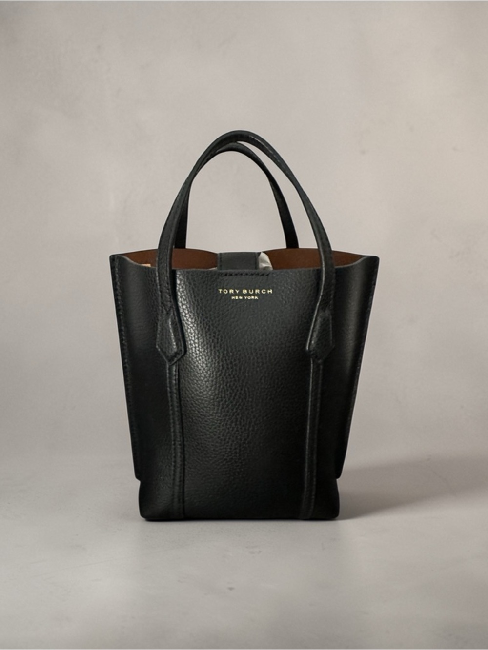 Tory Burch Mini Perry Tote Black Leather Crossbody Bag Handbag